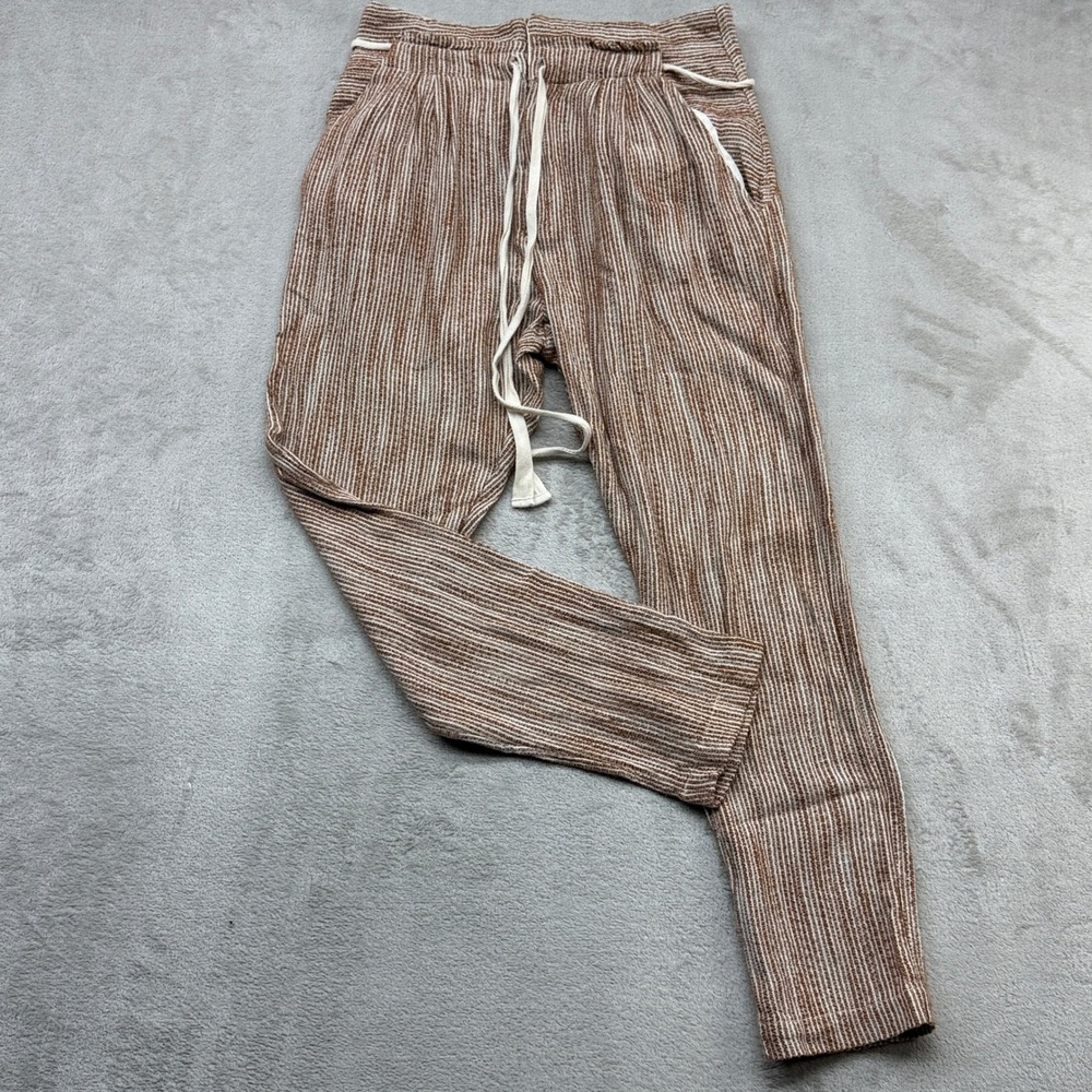 Free People Light at Sunrise Pants Women XS Brown Striped Cotton Drawstring Boho